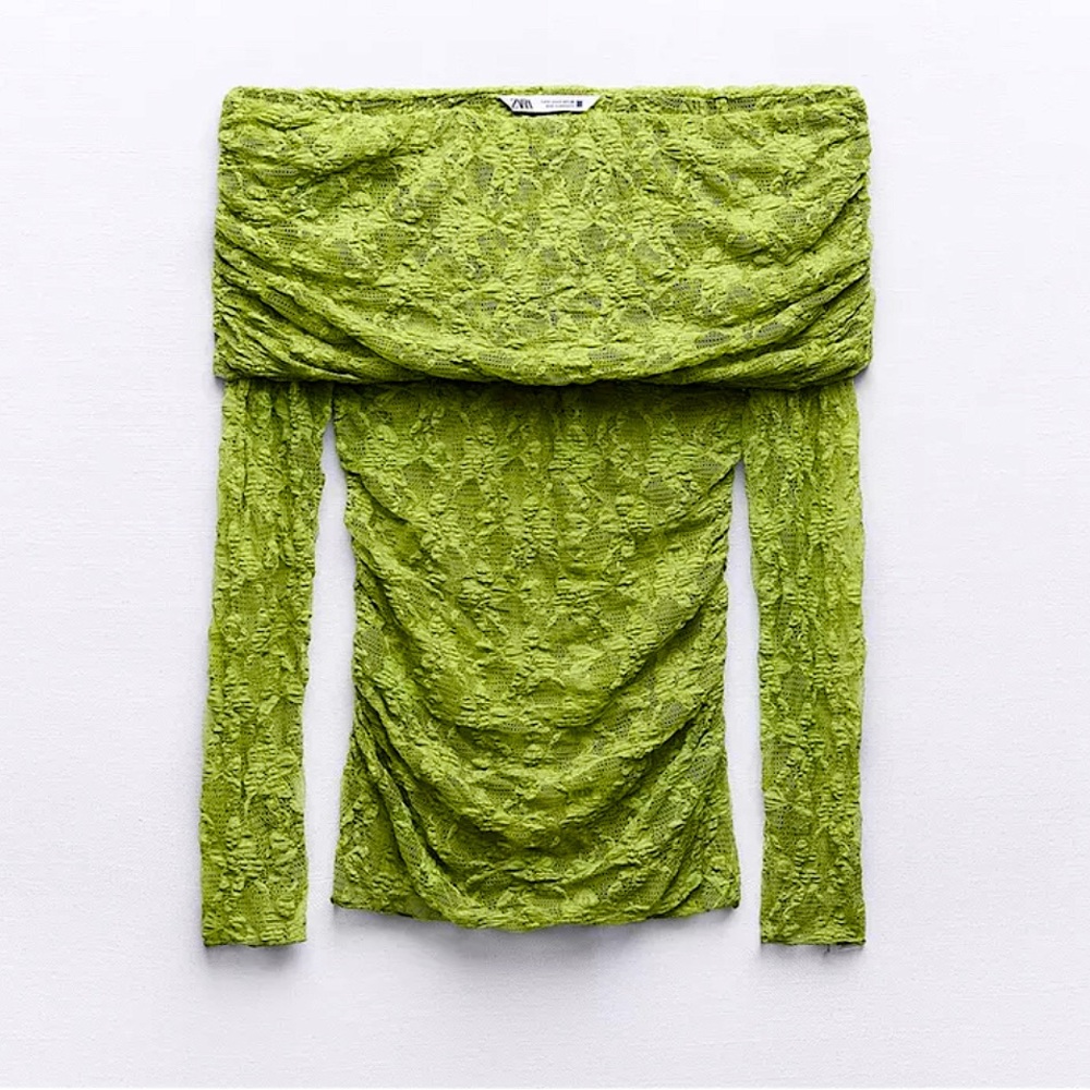 Zara Green Lace Off-Shoulder Top